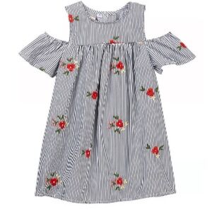 Pippa & Julie Floral Embroidered Striped Dress